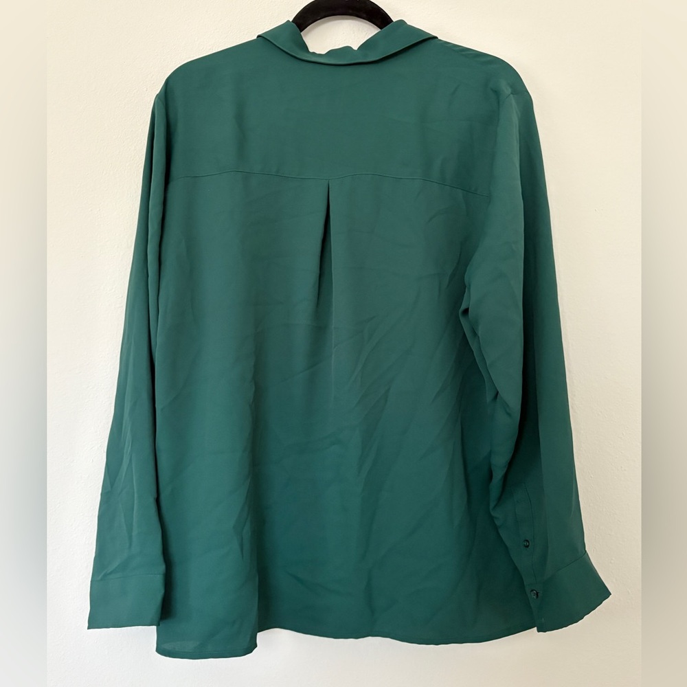 Express Georgette Portofino Blouse Forest Green Office Siren Button Up Top - Picture 3 of 7